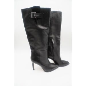 Paige Hazel Knee High Leather pointed toe gold buckle stylish Boots Black Sz 9.5